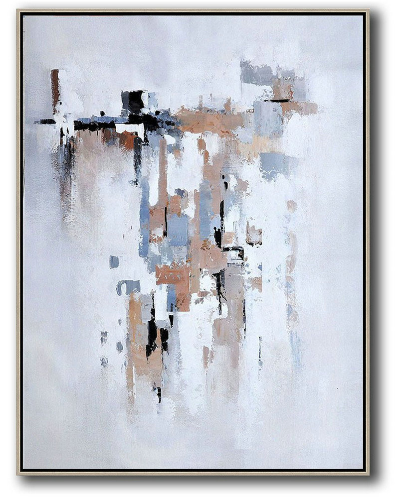 Large Abstract Art Handmade Painting,Vertical Palette Knife Contemporary Art,Acrylic Painting On Canvas,Beige,Grey,White,Violet Ash.etc